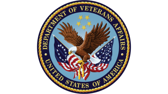 Seal of the U.S. Department of Veterans. The eagle represents the United States. The circle of five stars above the eagle represents the Army, Navy, Air Force, Marines and Coast Guard. The two flags in the eagle's talons represent the span of America's history from 13 colonies to the present 50 states. The flags are bound by a golden cord symbolic of those Americans who have fallen in service to their country. The eagle holds the cord to perpetuate the memory of those veterans who have fallen and sacrificed
